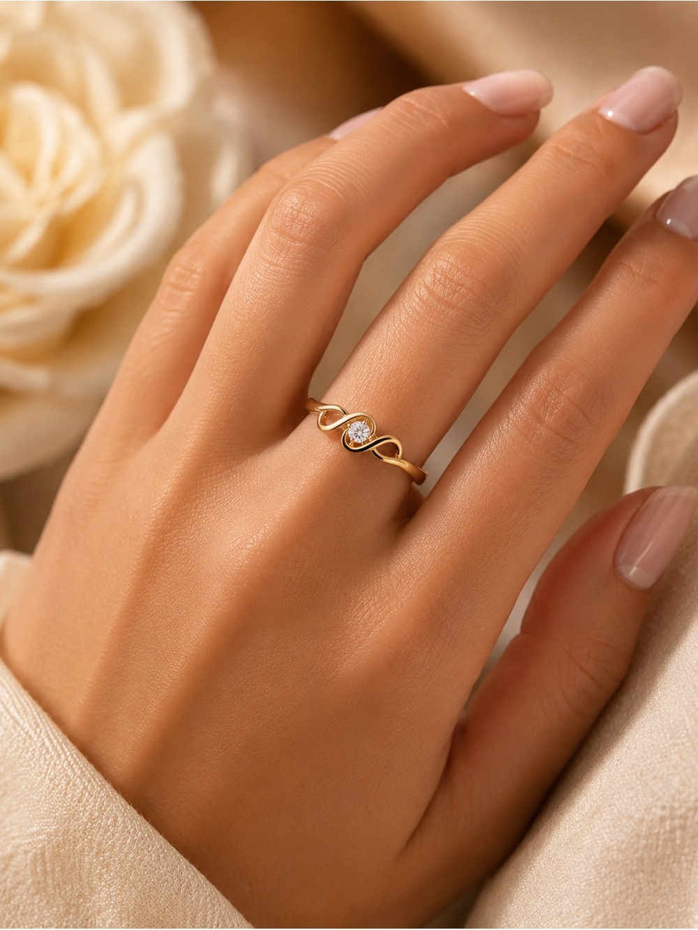 Gold Infinity Solitaire Ring - Elegant Women's Jewelry